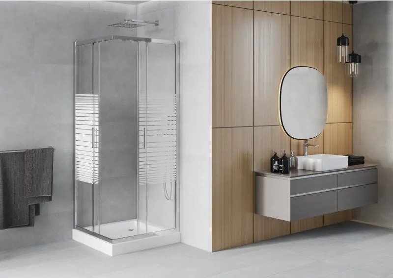 Mexen Rio cabina doccia quadrata 70 x 70 cm, fasce bianche, cromo + piatto doccia, bianco - 860-070-070-01-20-4510