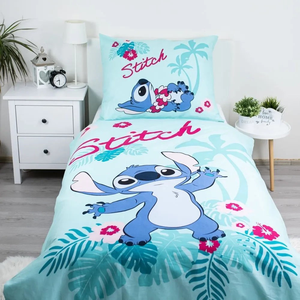 Set copripiumino e federa da bambini blu in cotone per letto singolo 140x200 cm Lilo a Stitch "Hawaii" – Jerry Fabrics