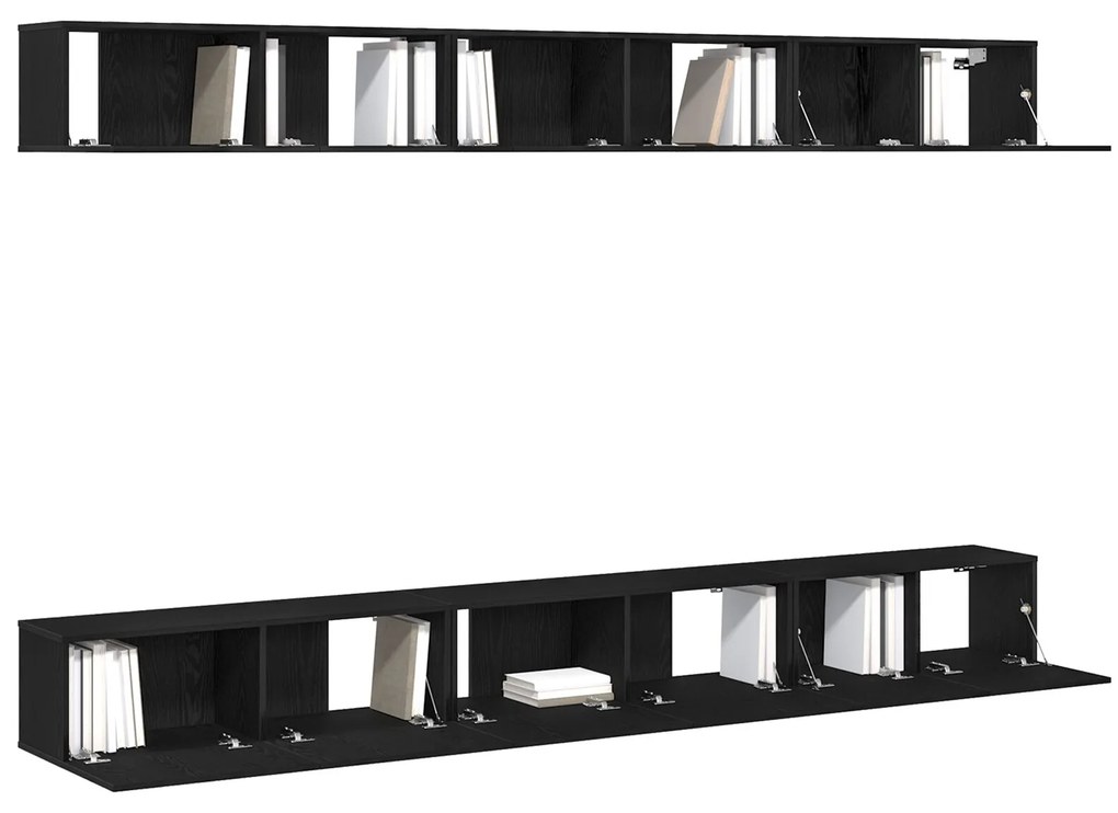 Set di mobile tv in 6 pezzi in legno ingegnerizzato nero