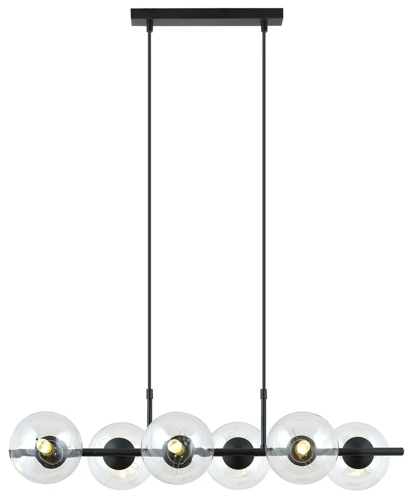 Sospensione Moderna Rory 6 Luci In Acciaio Nero E Sfere In Vetro Trasparente