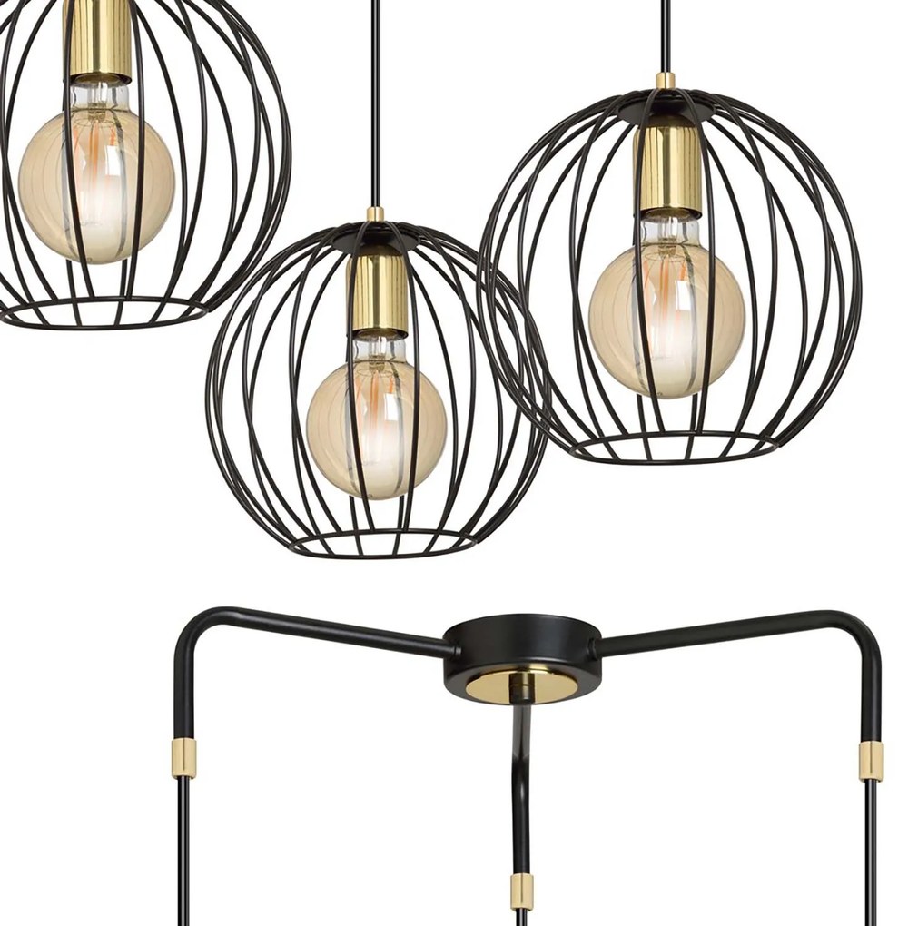 Lampadario Contemporaneo Omoikane Acciaio Nero 3 Luci E27 Ip20