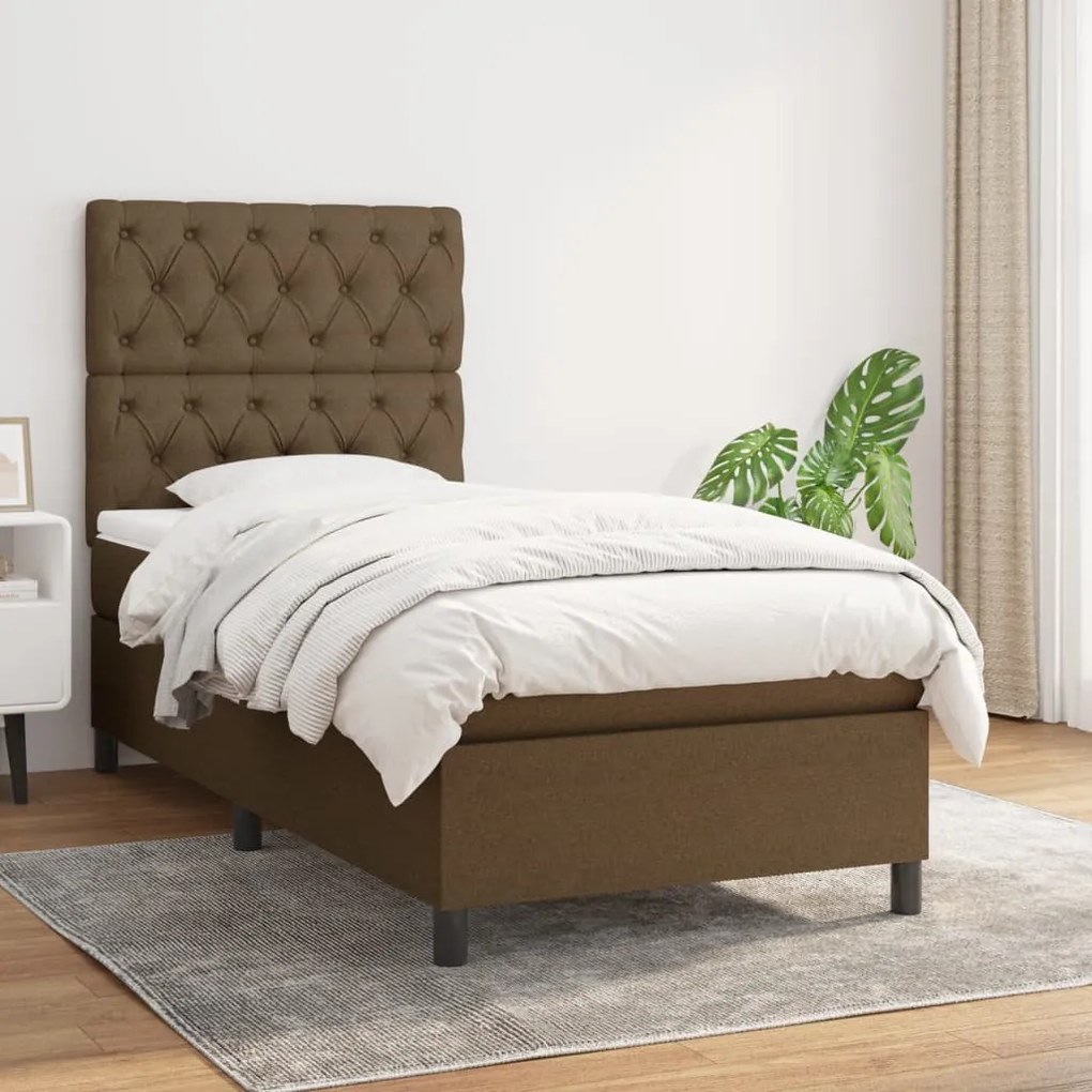 Giroletto A Molle Con Materasso Marrone Scuro 80x200 Cm Tessuto /