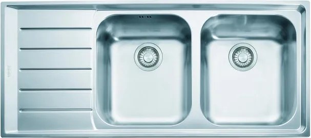 Lavello integrato 2 vasche in inox argento FRANKE Neptune plus L 51 x L 116 cm, sgocciolatoio a sinistra