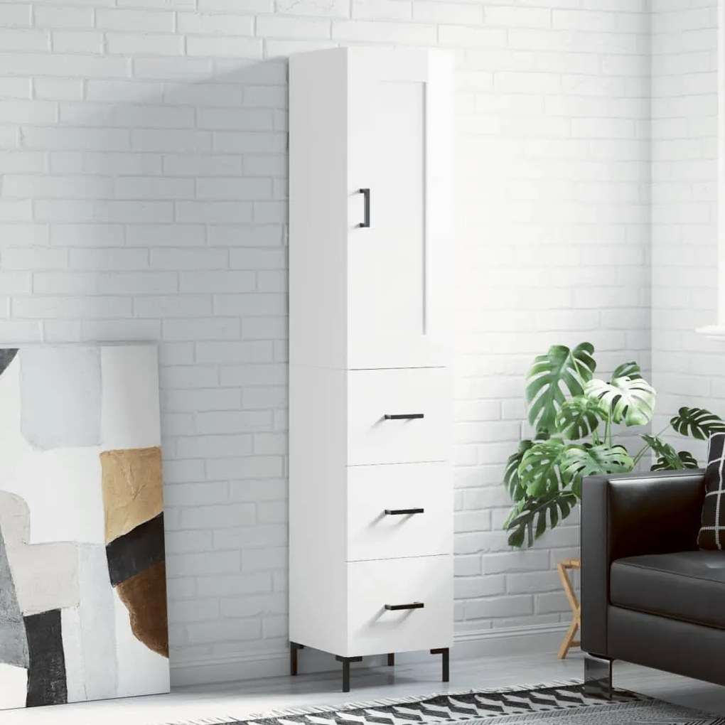 Credenza 34,5x34x180 Cm İn Legno Multistrato Bianco Lucido /