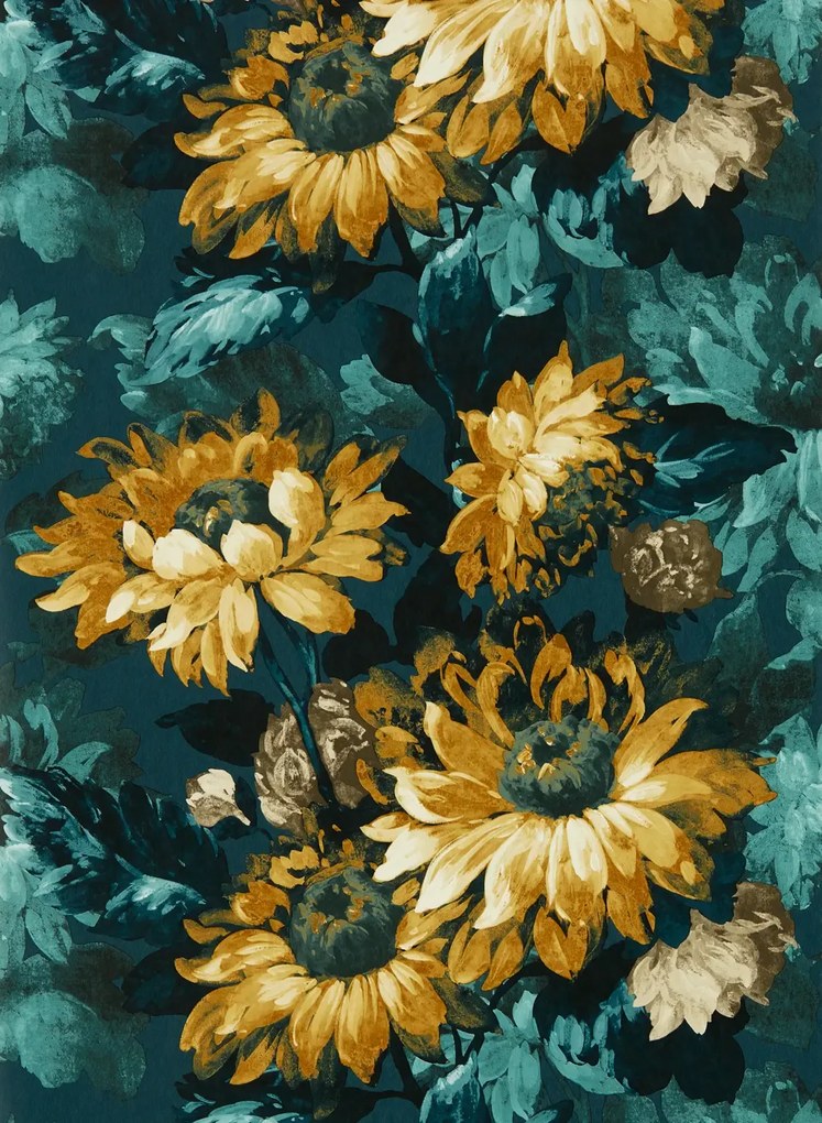 Clarke & Clarke Carta da parati Sunforest - Denim/ Ochre