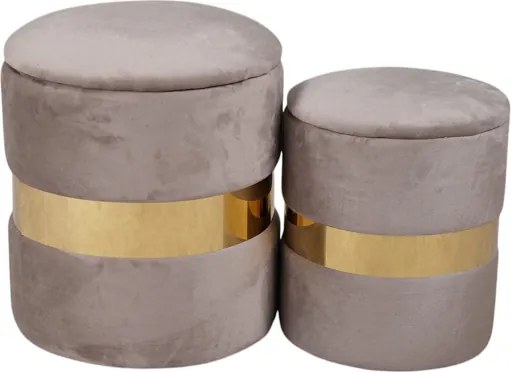 Pouf contenitore grigio in velluto con fascia oro Set 2 - OTTAVIA