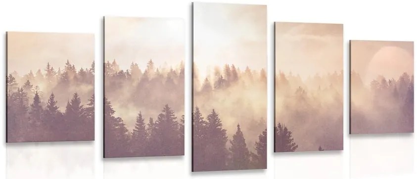 Quadri 5 pezzi – Nebbia sulla foresta