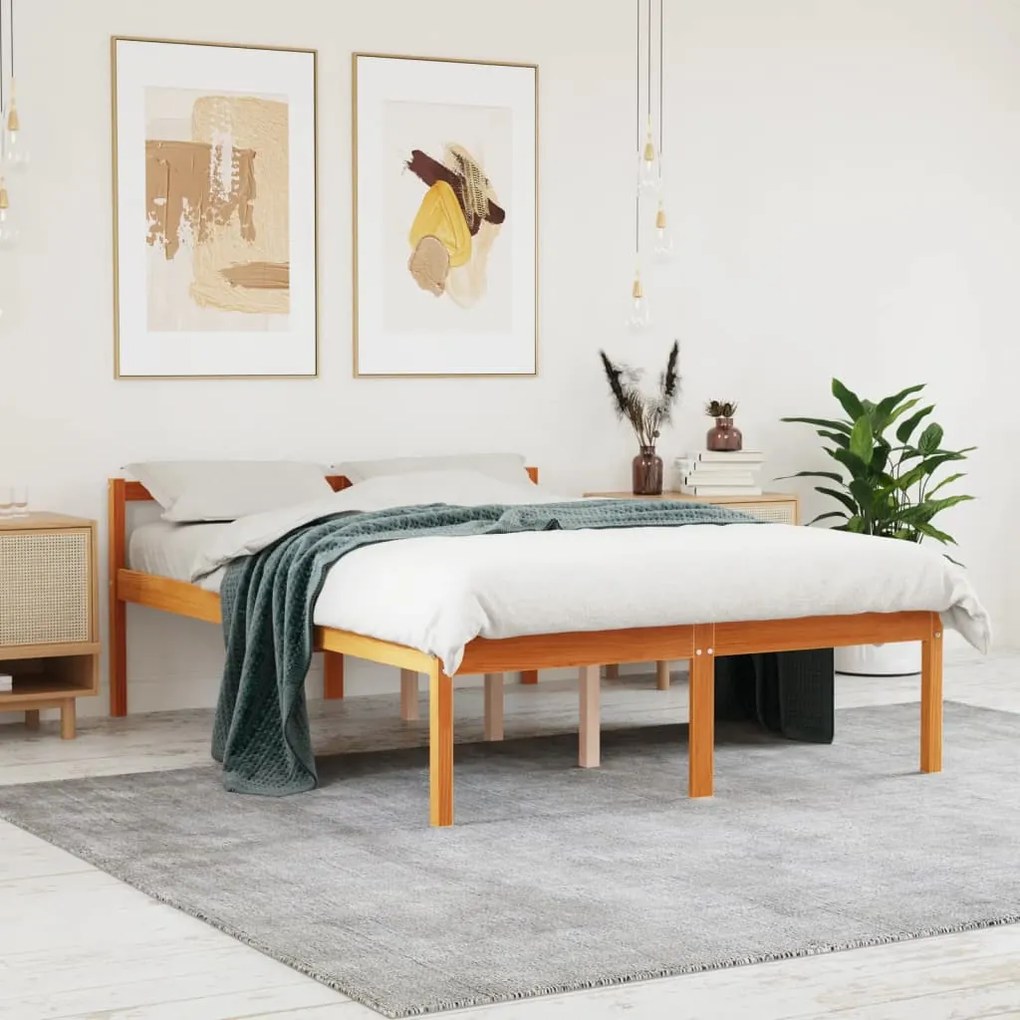 Letto Per Anziani Marrone Cera 140x200cm Legno Massello Di Pino /