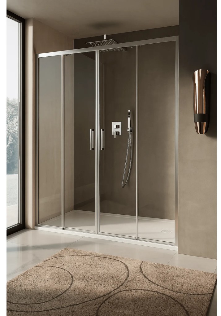 Box Doccia Scorrevole Doppia Porta 140 Cm Vanita Docce "Atena" Cromo Lucido/Vetro Trasparente