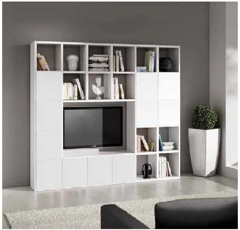 Set soggiorno composto da libreria e porta tv bianco frassinato stile moderno in mdf laminato