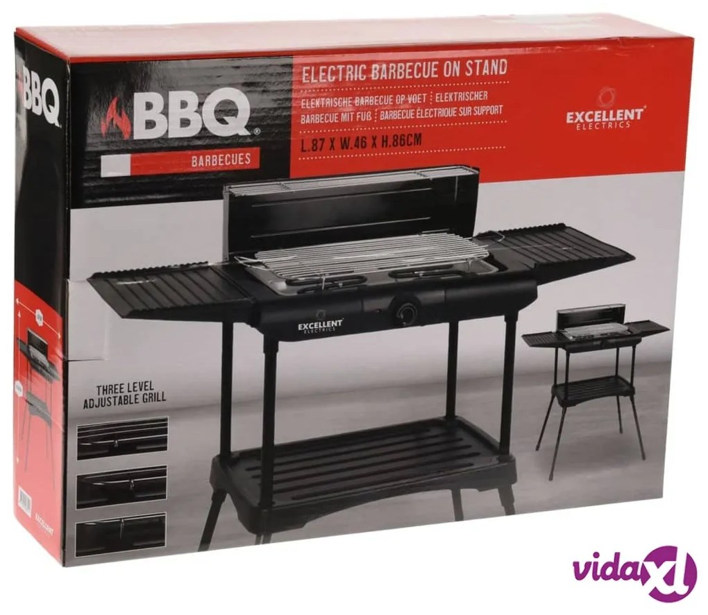 ProGarden Griglia Elettrica Barbecue con Supporto 2000W Nera