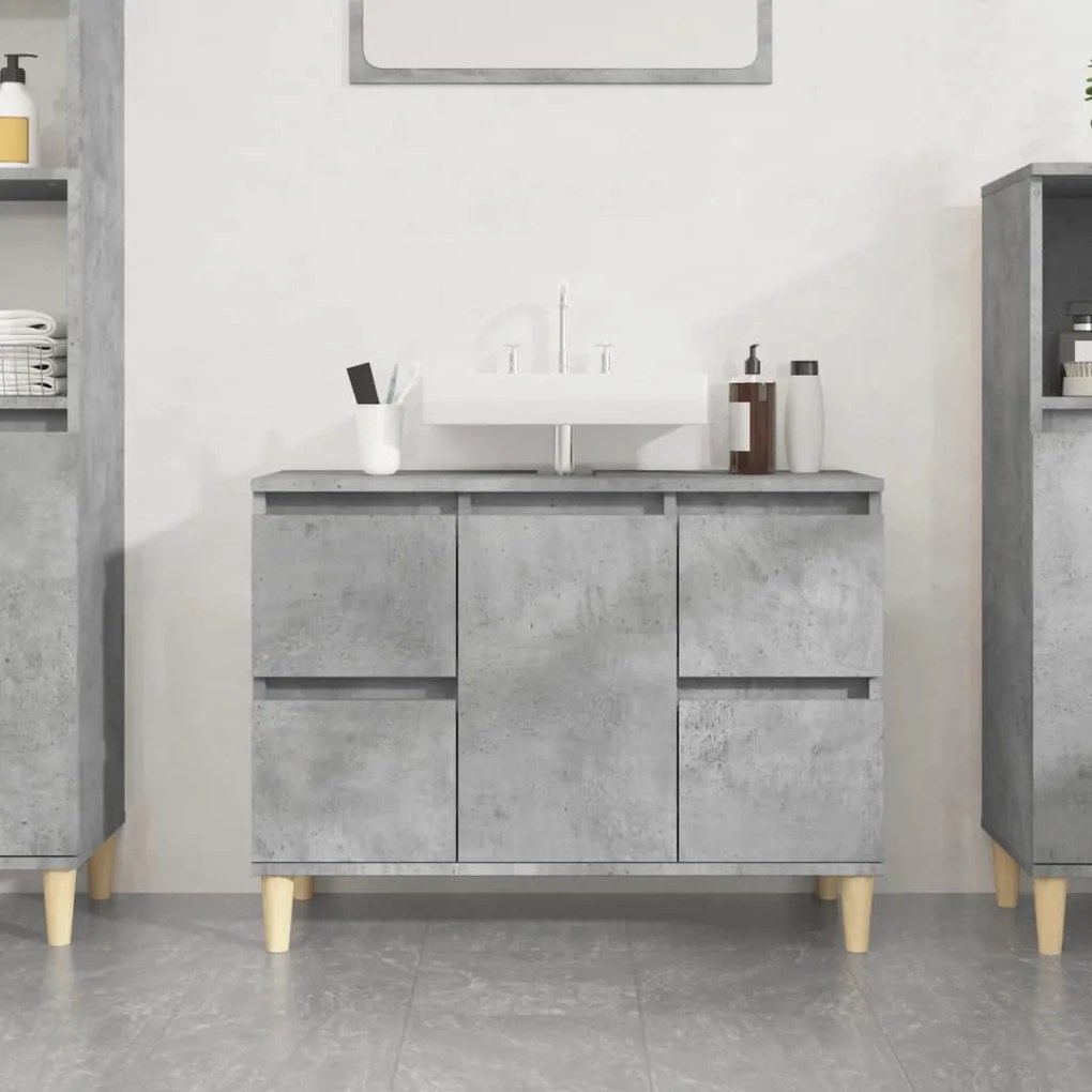 Mobile Lavabo Grigio Cemento 80x33x60 Cm İn Legno Multistrato /