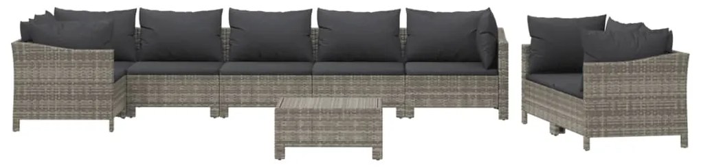 Set divani da giardino 9 pz con cuscini in polyrattan grigio