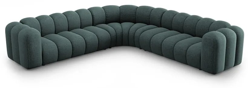 Divano angolare componibile turchese con rivestimento in ciniglia Lupine – Micadoni