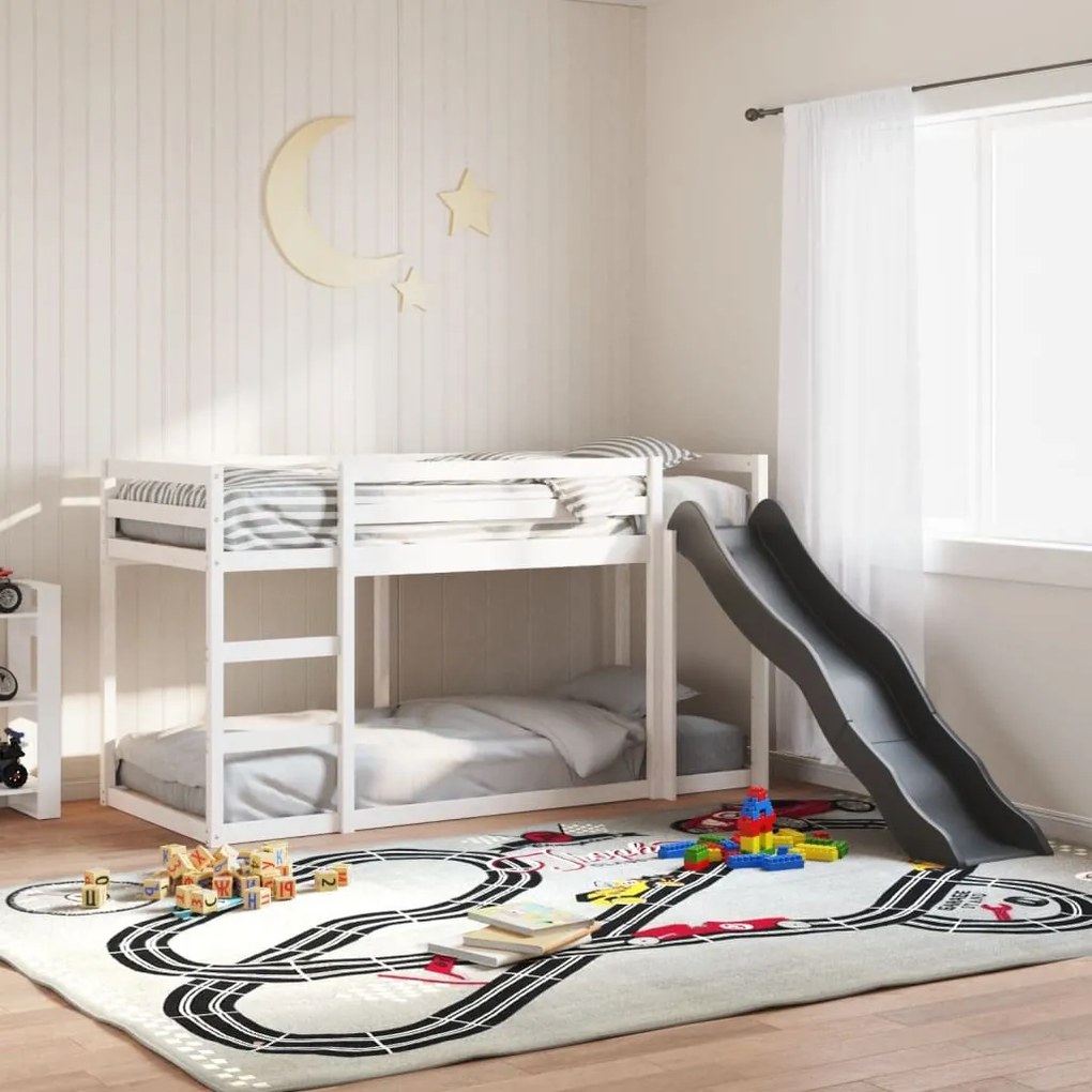 Letto A Castello Scivolo E Scala Bianco 90x190 Cm Legno Di Pino /