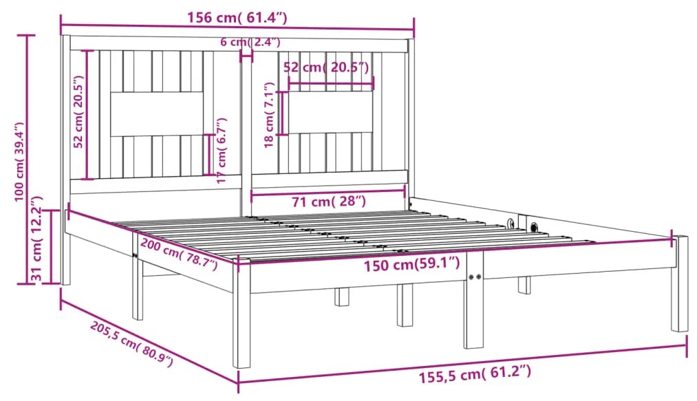 Giroletto in Legno Massello 150x200 cm King Size