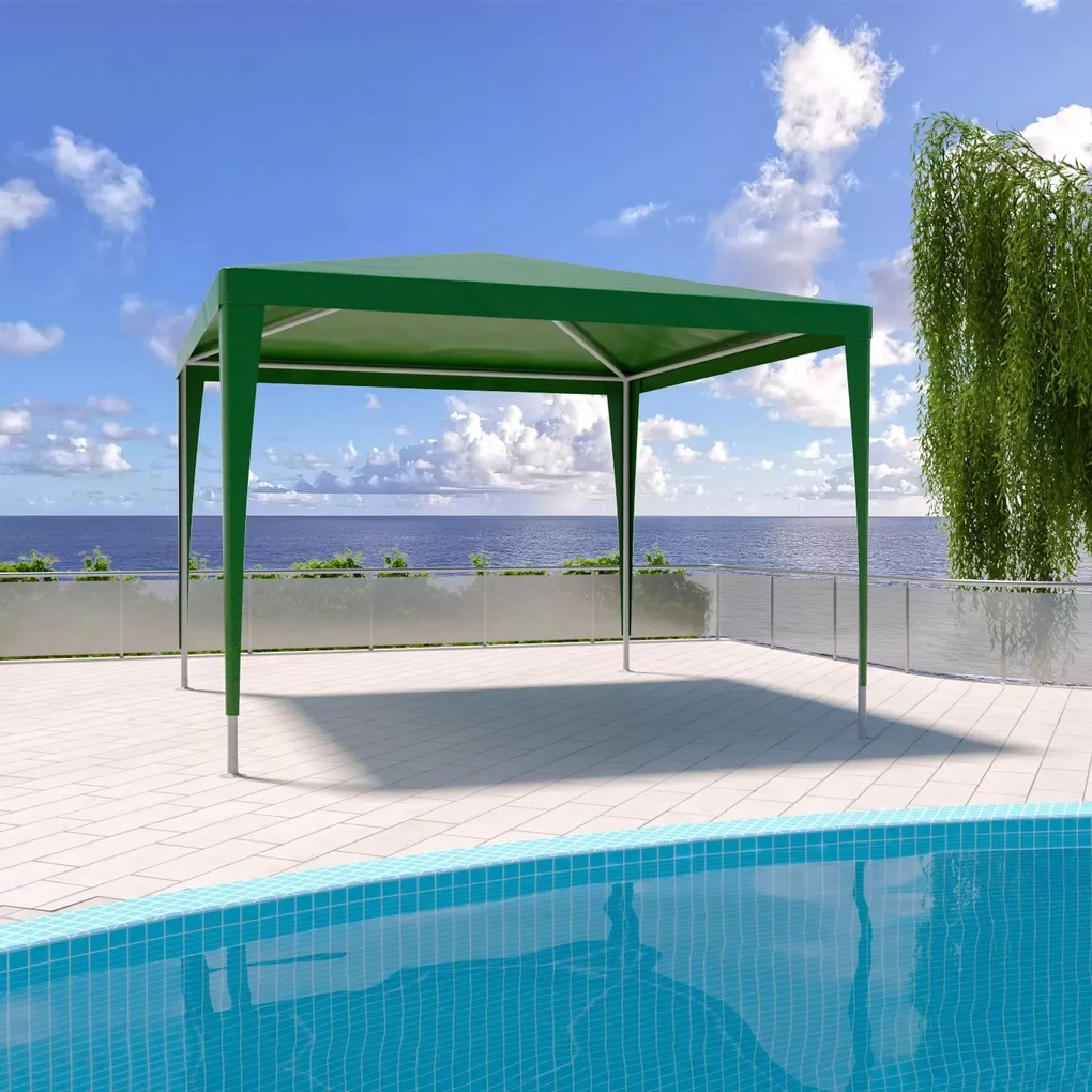 Gazebo 3 x 3 Metri Struttura in Acciaio Copertura In PE 110 gr/m² Impermeabile Idrorepellente Resistente Raggi Solari UV Tenda Ombrellone Per Fiere Pic Nic Campeggio Esterno Giardino Piscina Verde