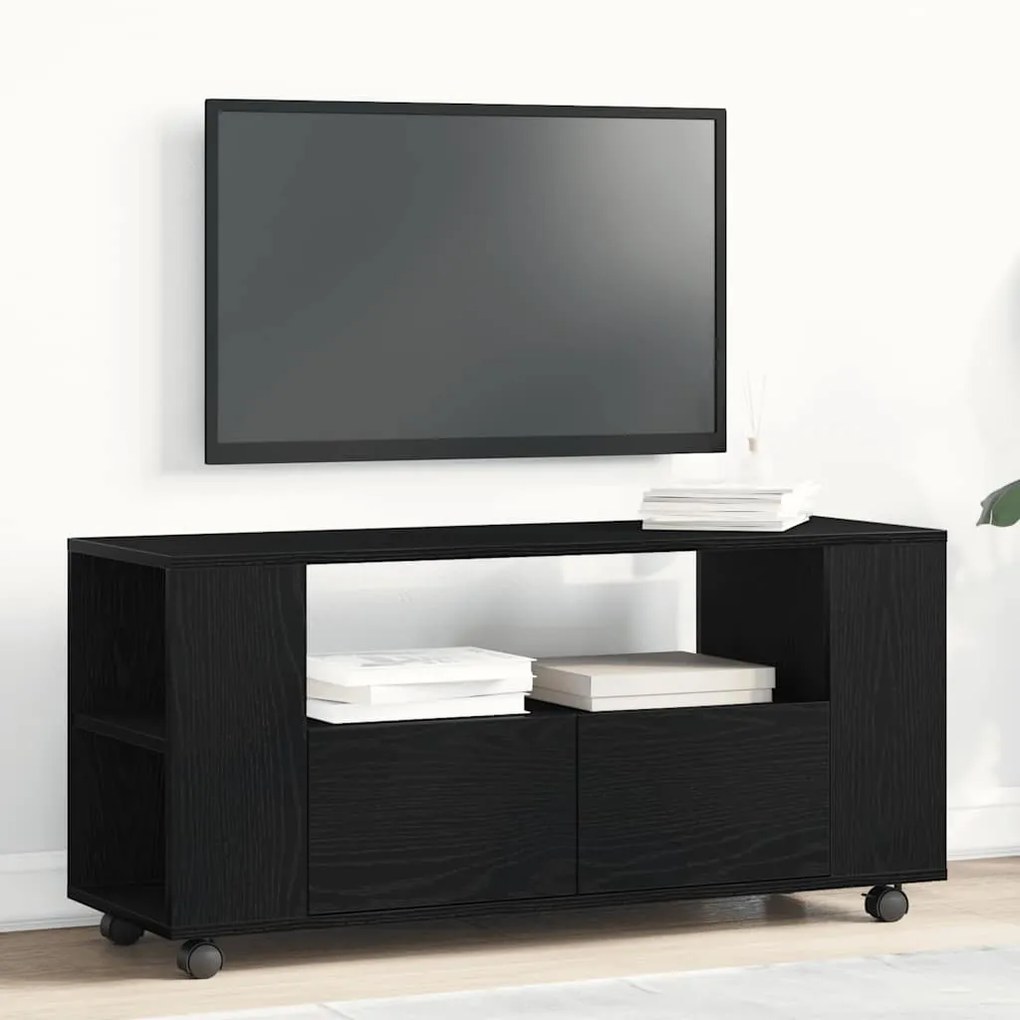Mobile Porta Tv Con Ruote Rovere Nero 102x34,5x43 Cm Truciolato /