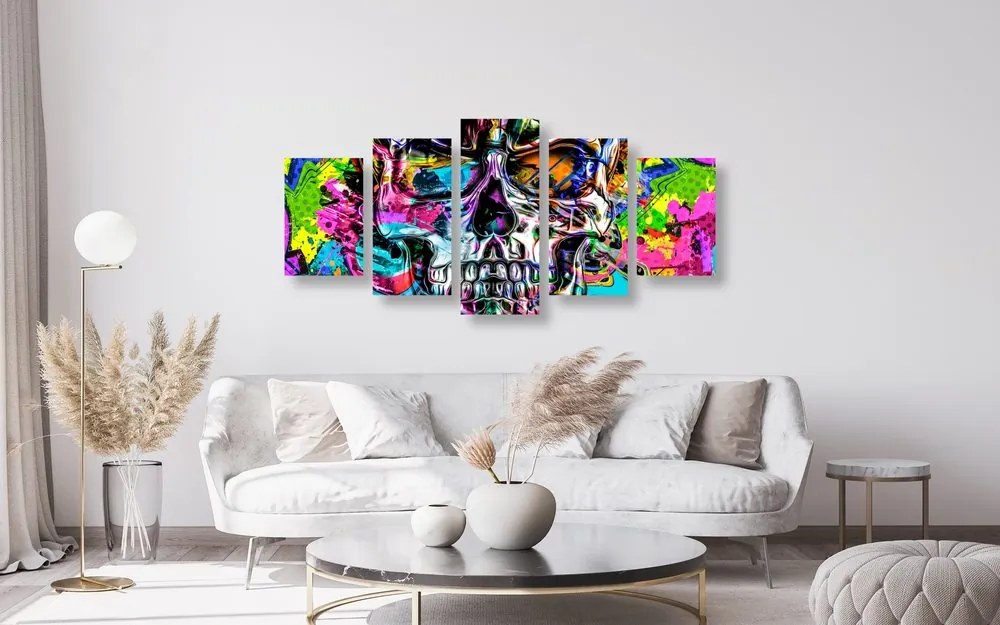 Quadri 5 pezzi – Teschio artistico colorato