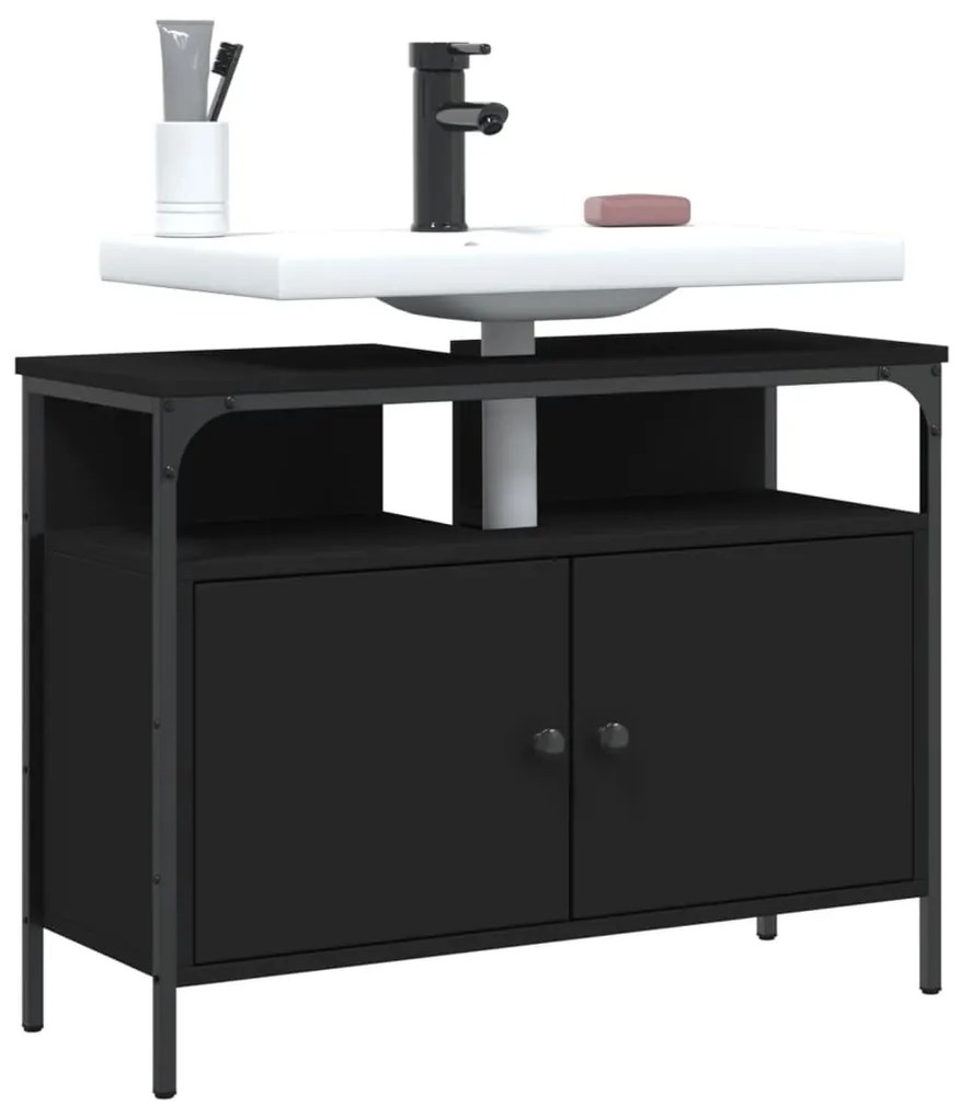 Mobile Lavabo Bagno Nero 80x30x60 Cm İn Legno Multistrato /