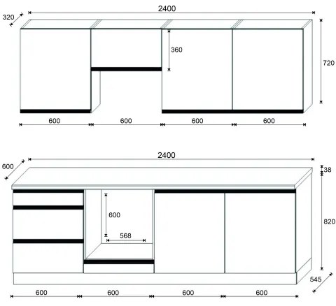 Cucina componibile MARINA 240 cm, rovere craft