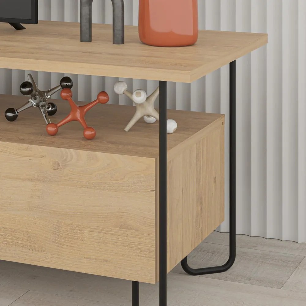 Tavolo TV in rovere di colore naturale 150x45 cm Dilly - Marckeric