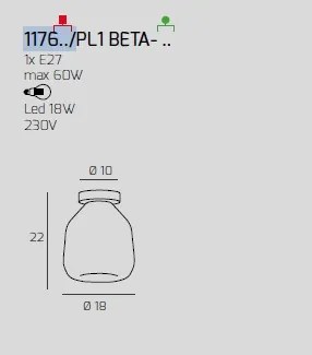 Plafoniera cromo vetro beta ambra 1176cr-pl1 beta-am