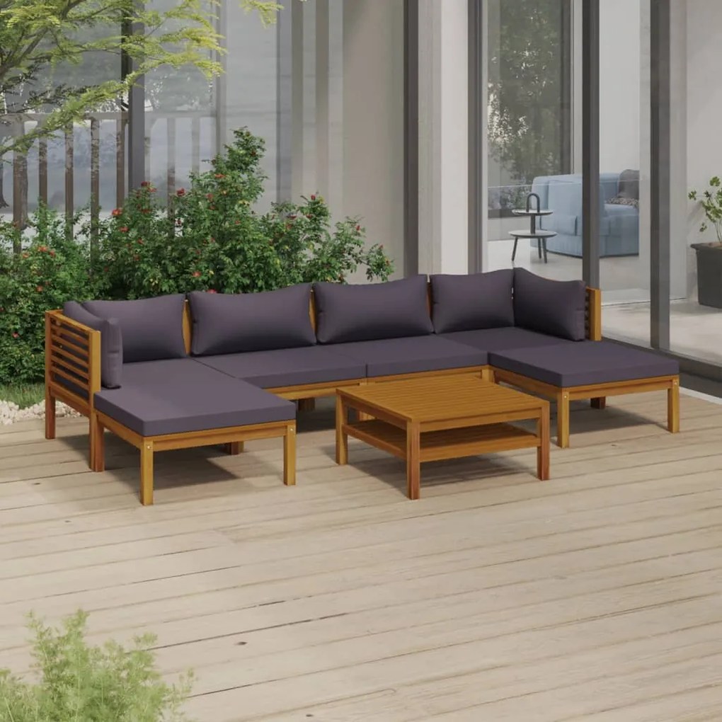 Set divani da giardino 7 pz con cuscini in massello di acacia