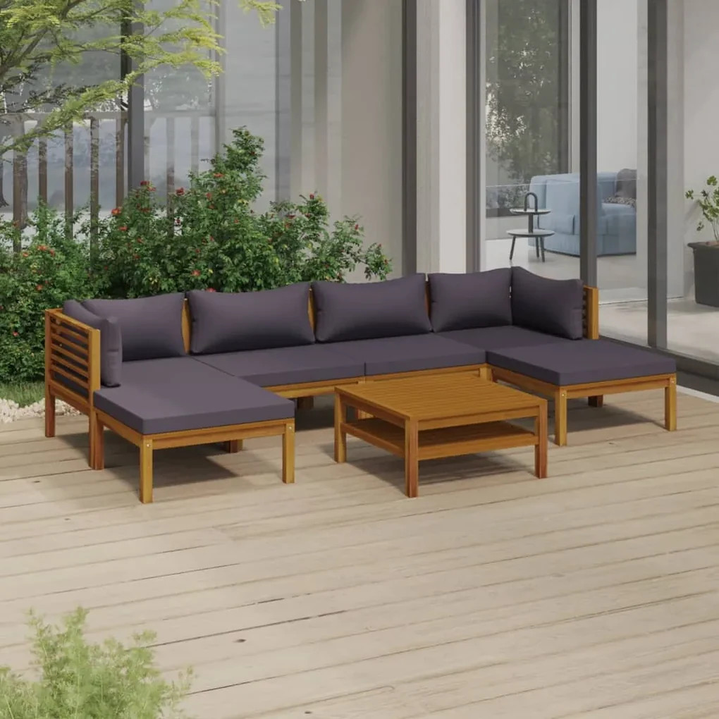 Set divani da giardino 7 pz con cuscini in massello di acacia