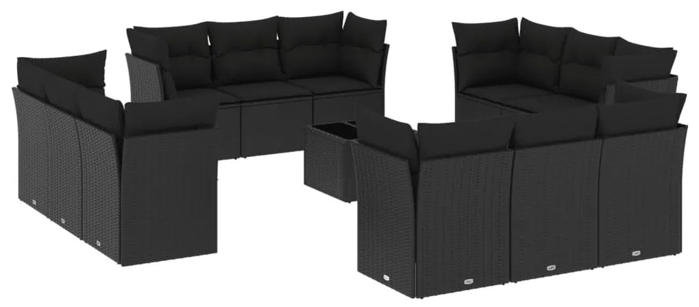 Set Divani da Giardino 13pz con Cuscini Nero in Polyrattan