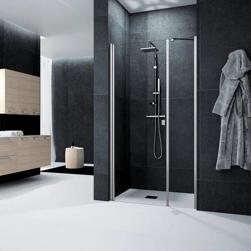 Porta doccia pieghevole L 30 cm x H 200 cm per nicchia in vetro trasparente SP. 6 mm, profilo satinato cromo, serie Glam