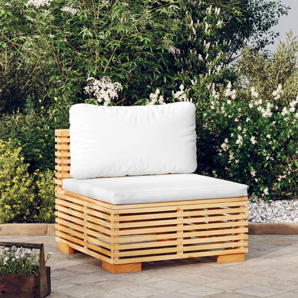 Divano centrale da giardino con cuscini crema massello di teak