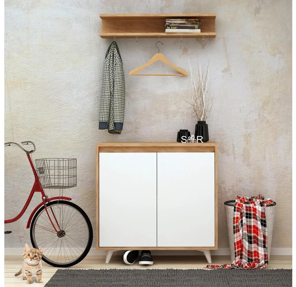 Mobile per scarpe OBSOYO 100x80 cm + muro appendino 15x80 cm marrone/bianco