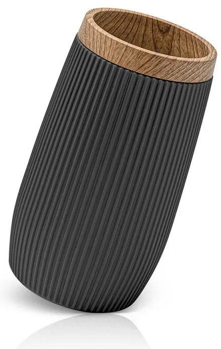 Set 2 pezzi Dispenser sapone e Porta spazzolino Nero dettagli effetto legno Blob