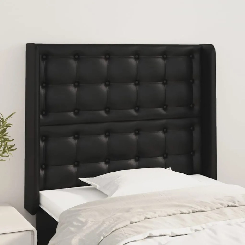 Testiera Ad Orecchio Nera 93x16x118/128 Cm İn Similpelle /