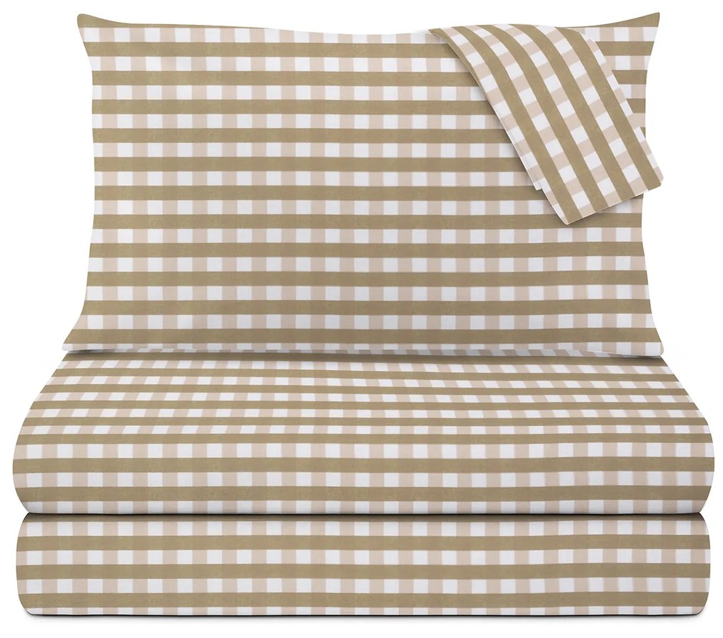 Completo letto matrimoniale quadretti beige