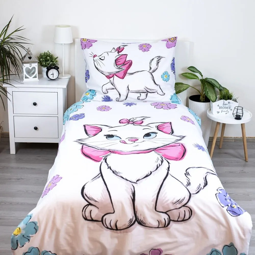 Set copripiumino e federa da bambini bianco in cotone per letto singolo 140x200 cm Marie Cat "Floral" – Jerry Fabrics