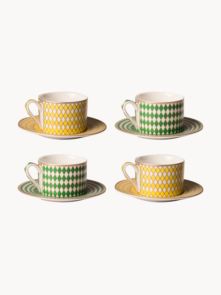 Set di 4 tazze da caffè con piattino Chess