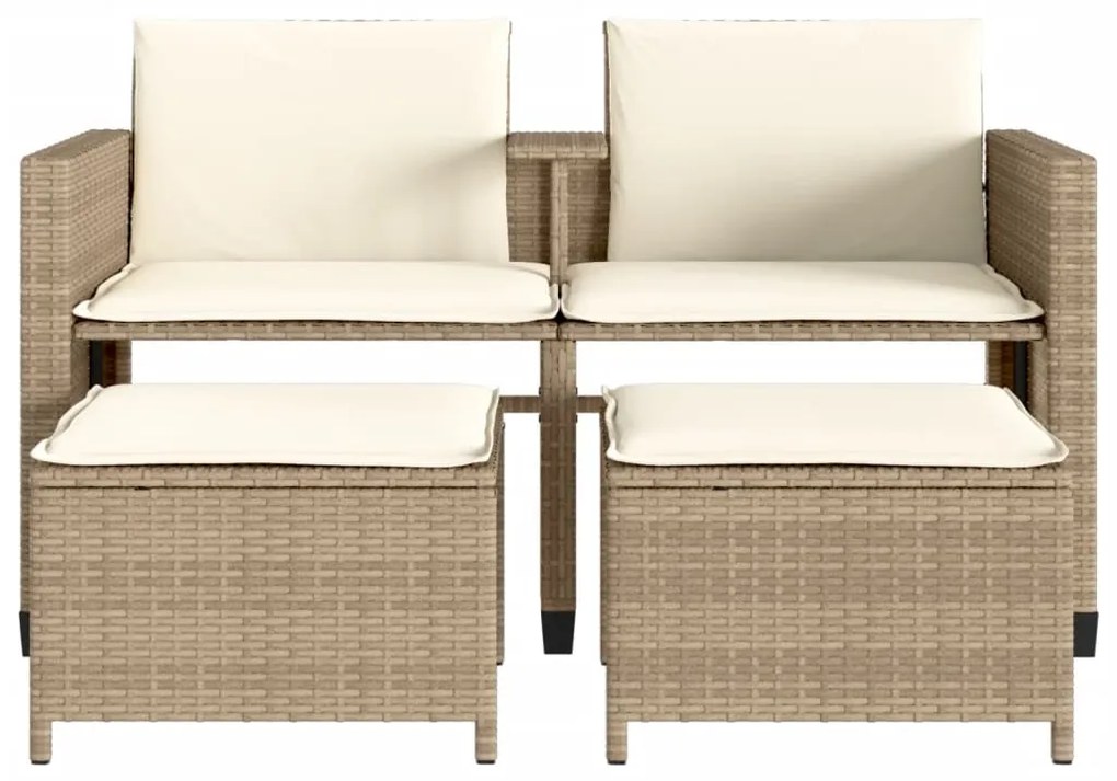 Divano giardino 2 posti con tavolo e sgabelli beige polyrattan