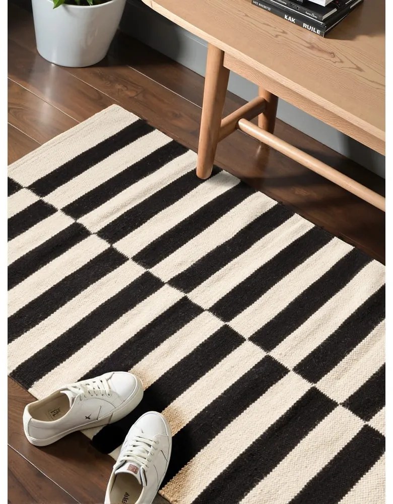 Passatoia bianca e nera in lana reversibile/tessuta a mano 80x200 cm Donna – Hanse Home