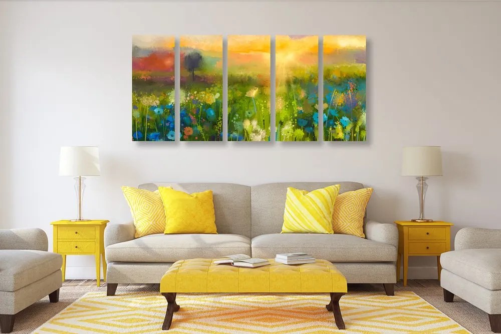 Quadri 5 pezzi – Pittura a olio di fiori di campo