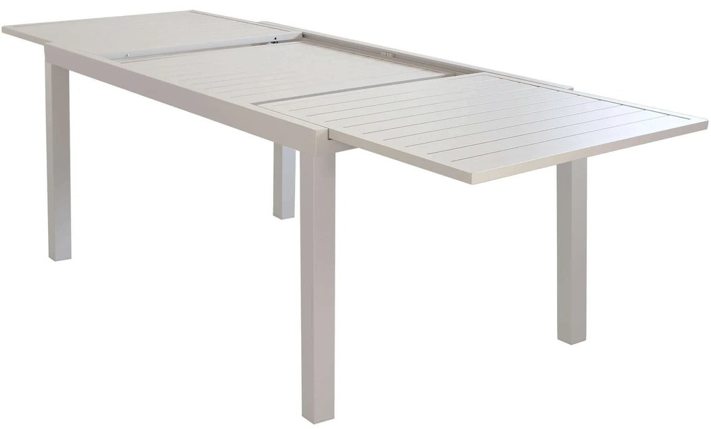 DEXTER - set tavolo in alluminio cm 160/240 x 90 x 75 h con 4 sedie e 2 poltrone Aulus