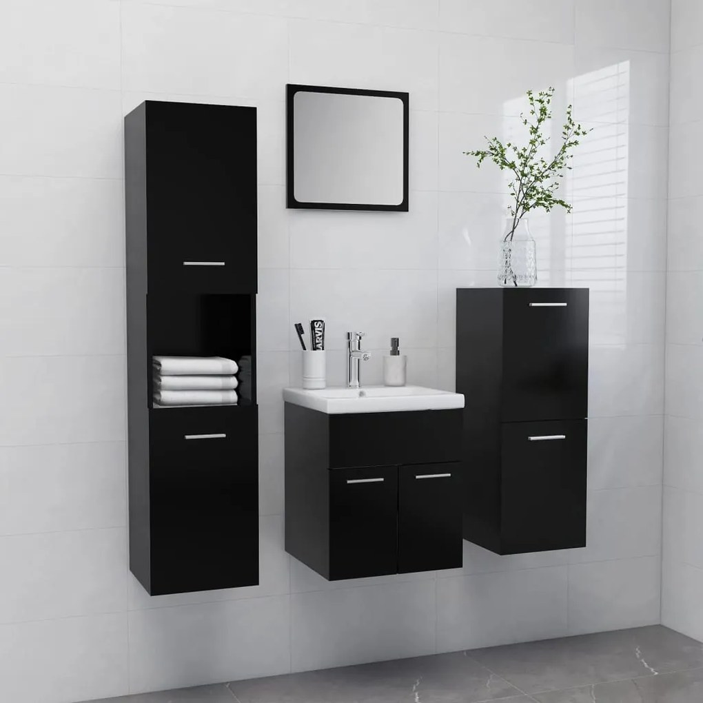 Set Mobili Da Bagno Nero İn Legno Multistrato /