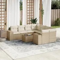 Set Divano da Giardino 9 pz con Cuscini Beige in Polyrattan 3254695