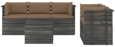 Set Divani da Giardino su Pallet 6 pz con Cuscini Massello Pino