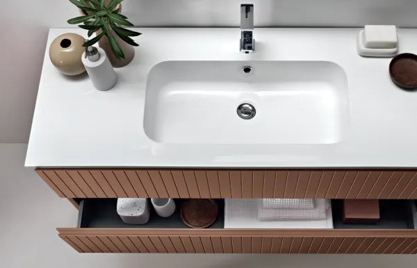 Mobile da bagno sospeso moderno con base 120 ARTICO con 2 cassetti e lavabo RUGGINE