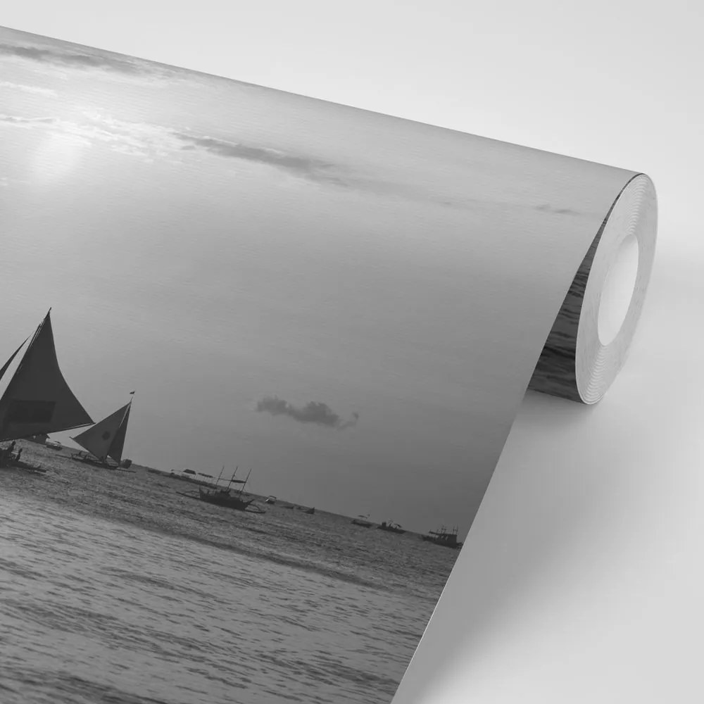 Carta da parati – Tramonto sul mare in bianco e nero