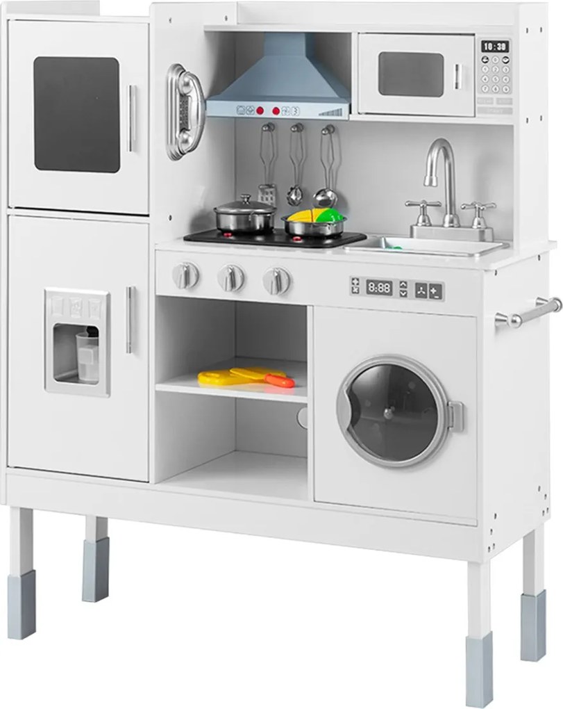 Costway Cucinetta per bambini con cappa macchina del ghiaccio telefono, Cucina con luci e suoni realistici per bambini 3 Colori