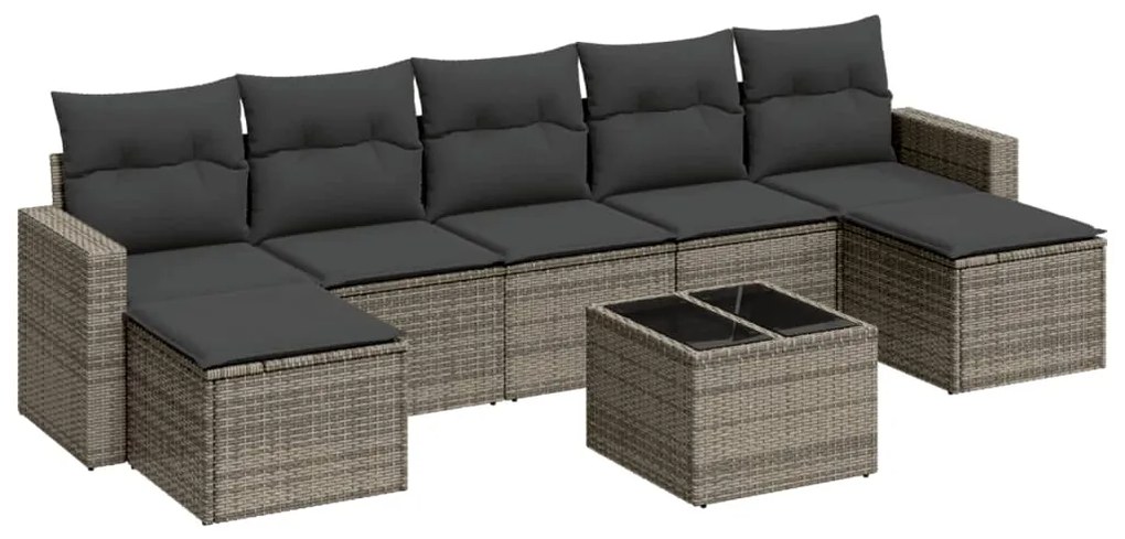 Set Divano da Giardino 8 pz con Cuscini Grigio in Polyrattan