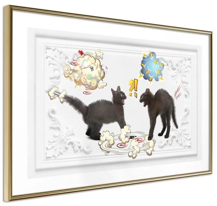 Poster  Cat Fight  Cornice Quadri Cornice d'oro, Larghezza x Altezza Home decor 45x30